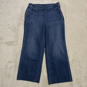 Talbots Jeans Womens Size 6 Wide Leg‎ Jean Sailor Button Style Dark Wash Denim